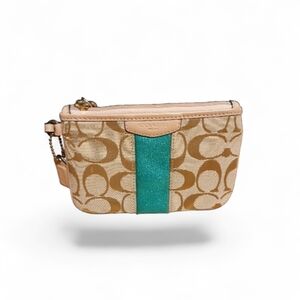 Coach Tan and Teal Wristlet
